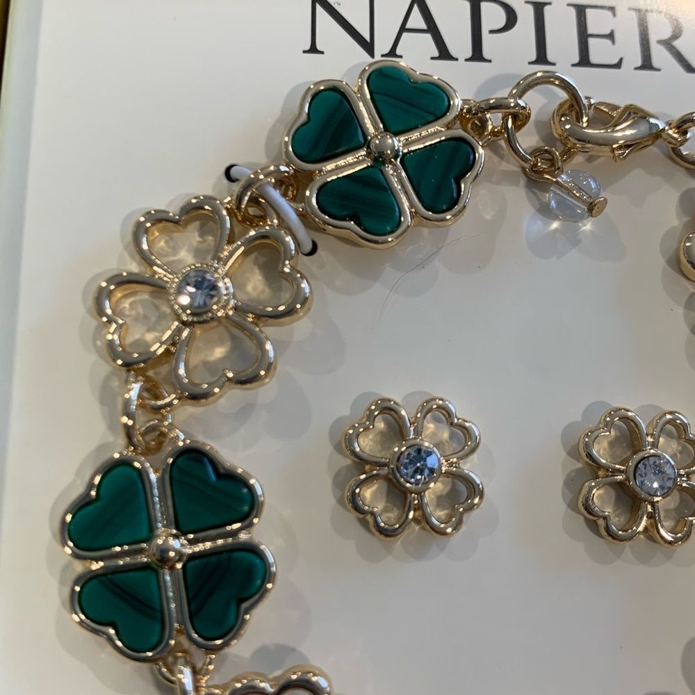 Napier Gold and Green Bracelet & Earring Set - Picture 2 of 8